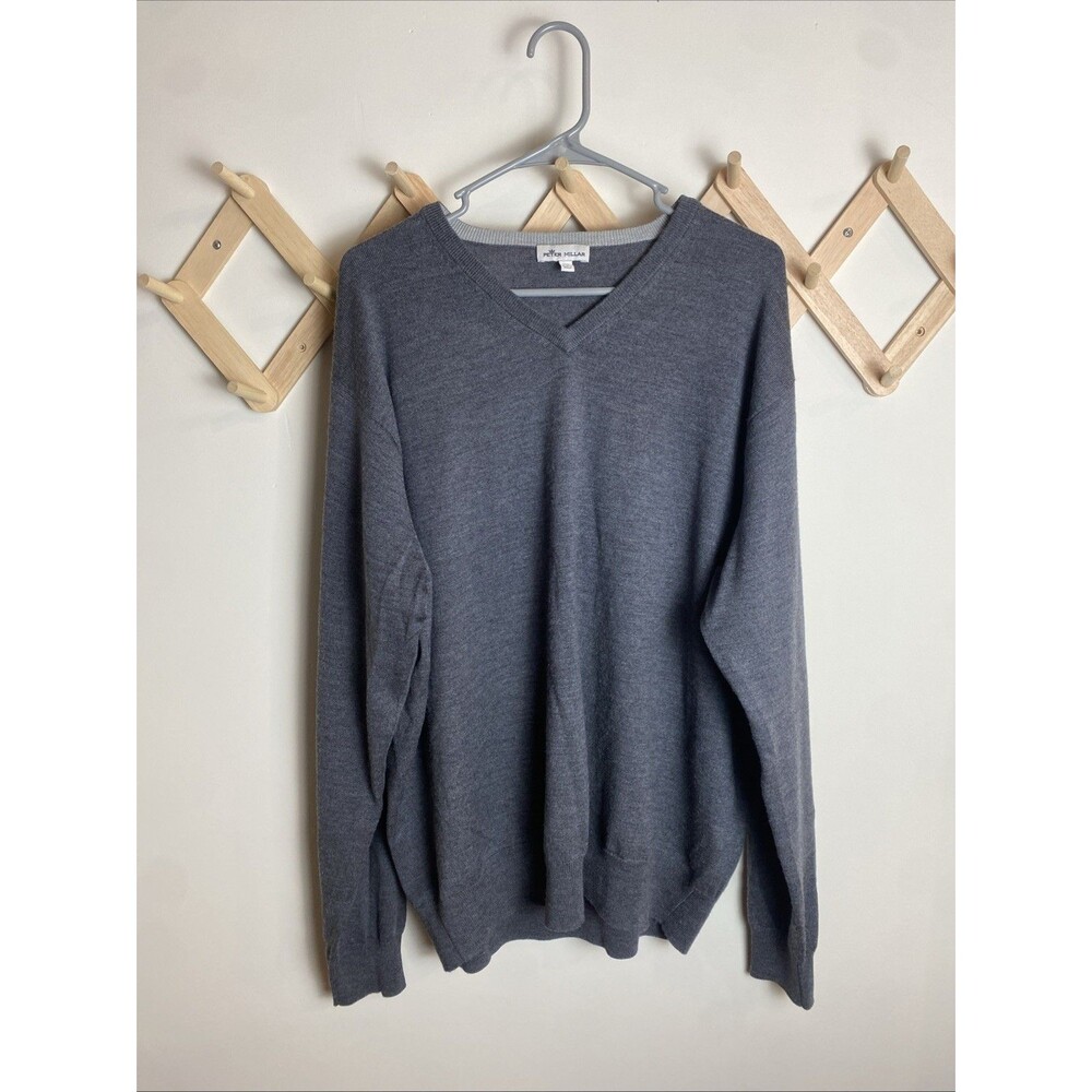 Peter Millar V-Neck Sweater Mens XL Charcoal Grey Crown Soft Merino Wool Silk